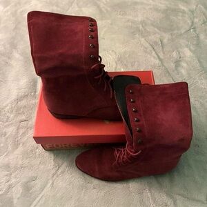 Women's Red Suede Ankle Boots